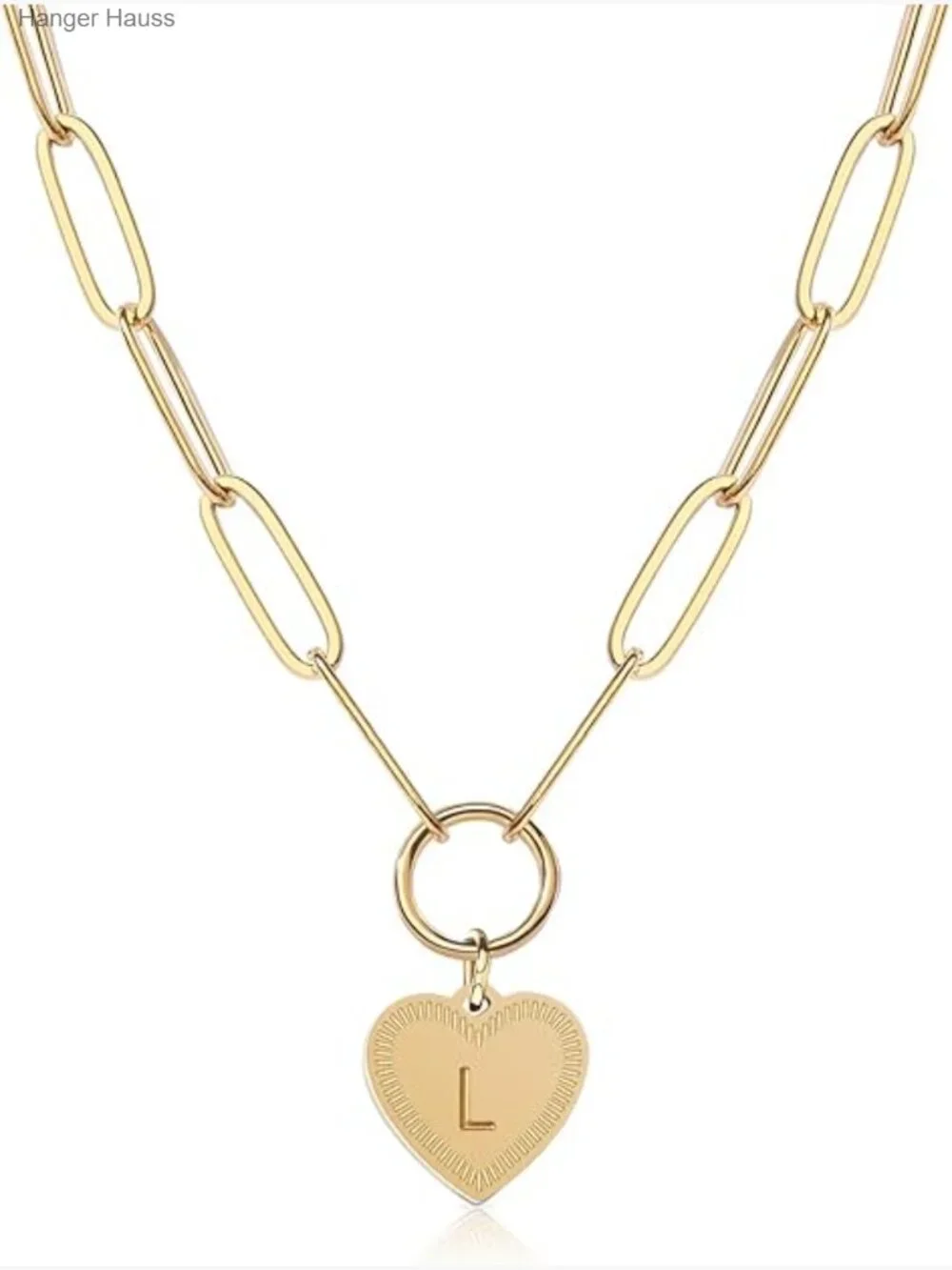 14K Gold Heart Pendant Necklace with Paperclip Chain Dainty Initial Choker